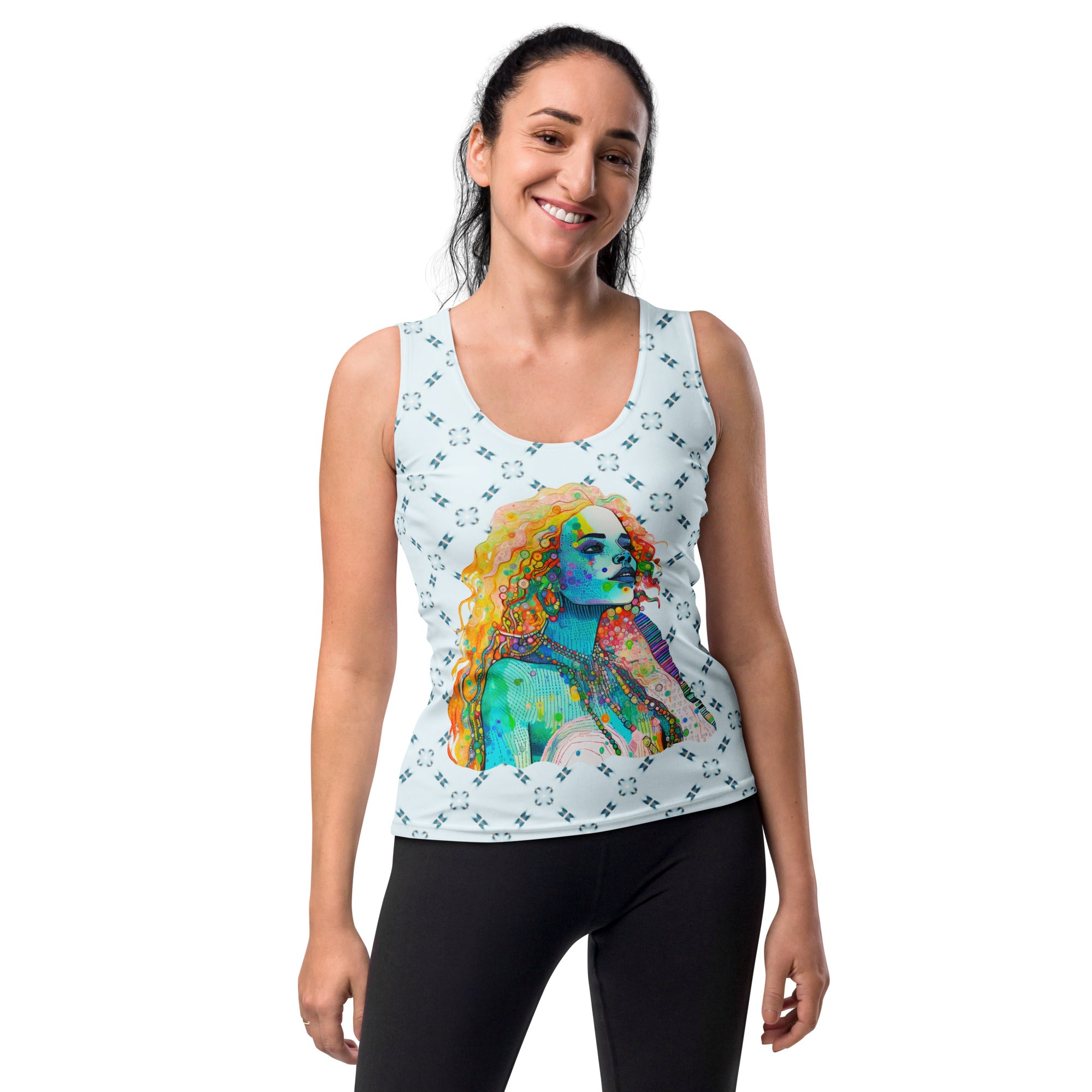Blossoms Breeze Women's Tank Top on a clothing mannequin.
