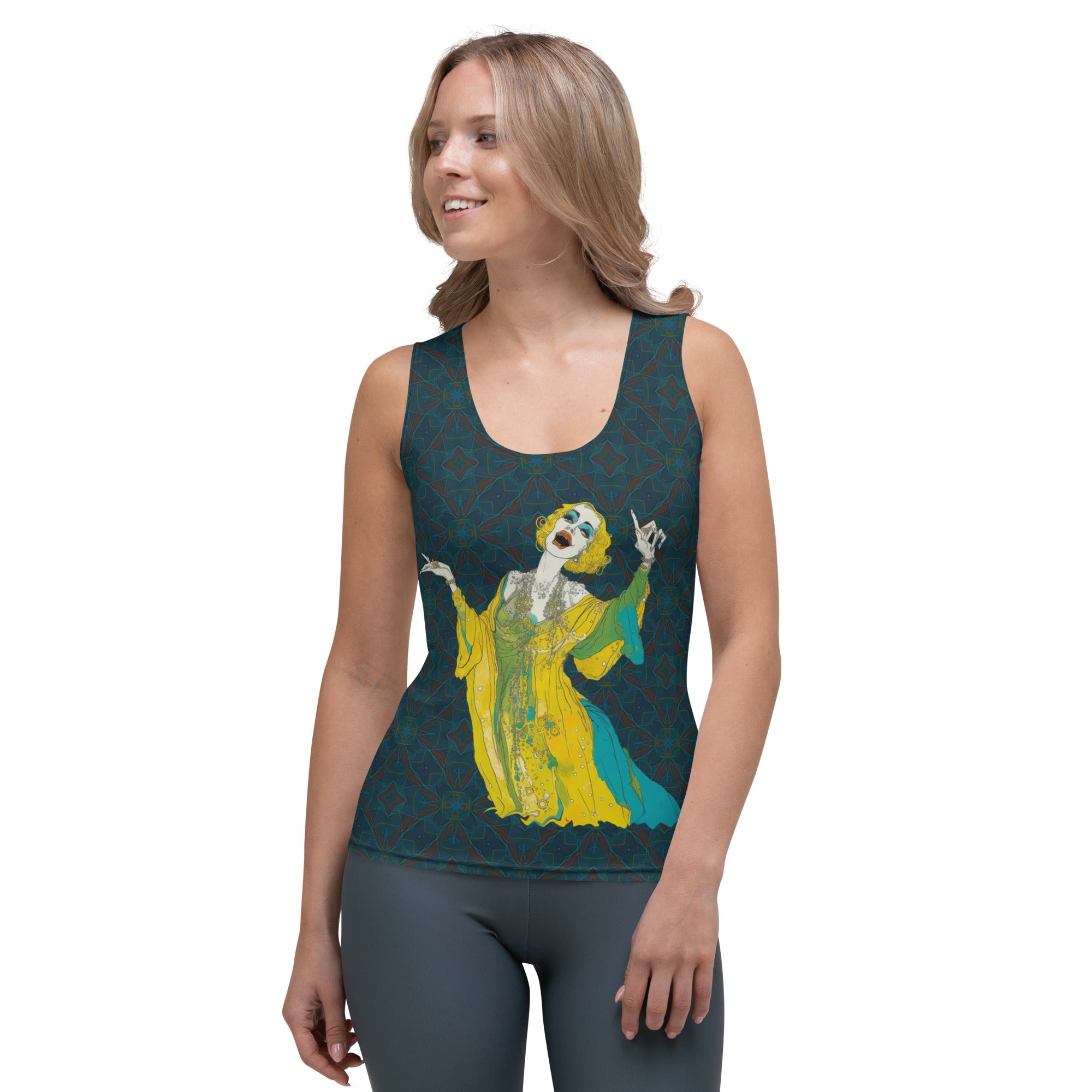 Model wearing Wildflower Wanderlust Women's Tank Top outdoors.