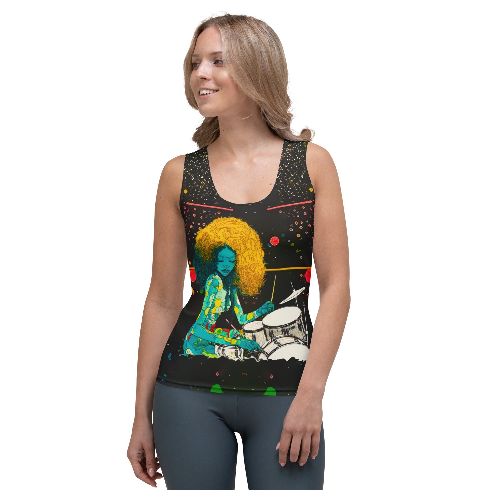 Floral Fantasy Women's Tank Top on a clothing mannequin.