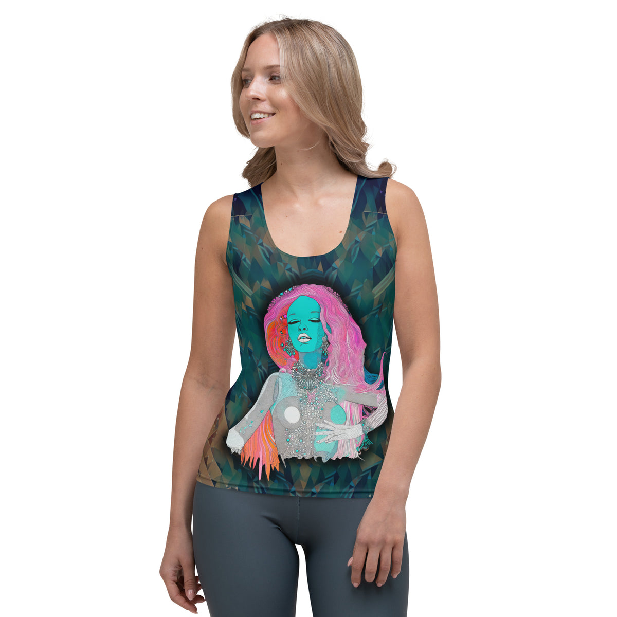 Blossom Breeze Women's Tank Top on a clothing mannequin.