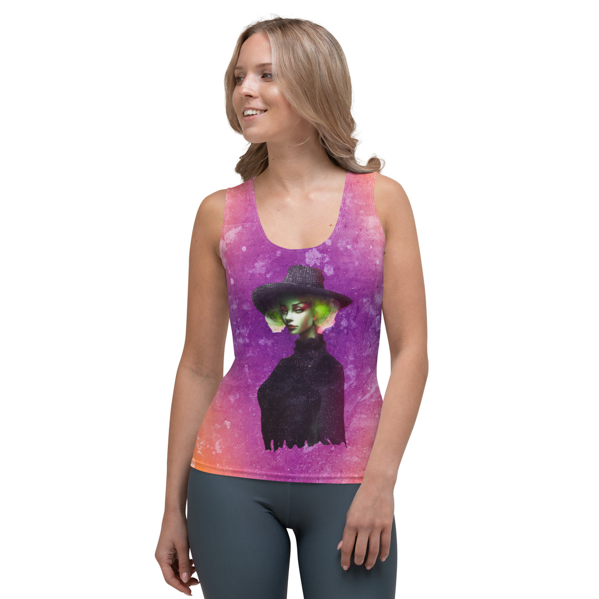 Woman wearing Beyond Boundaries tank top outdoors