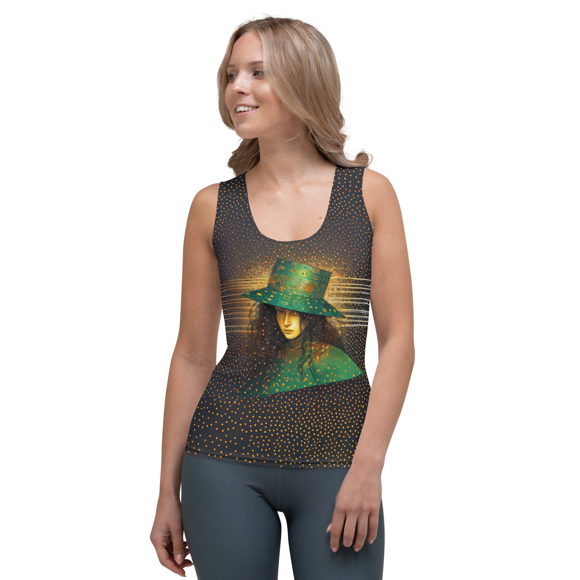 Front view of Enchanting Echo Women's Tank Top, showcasing a stylish and breathable design