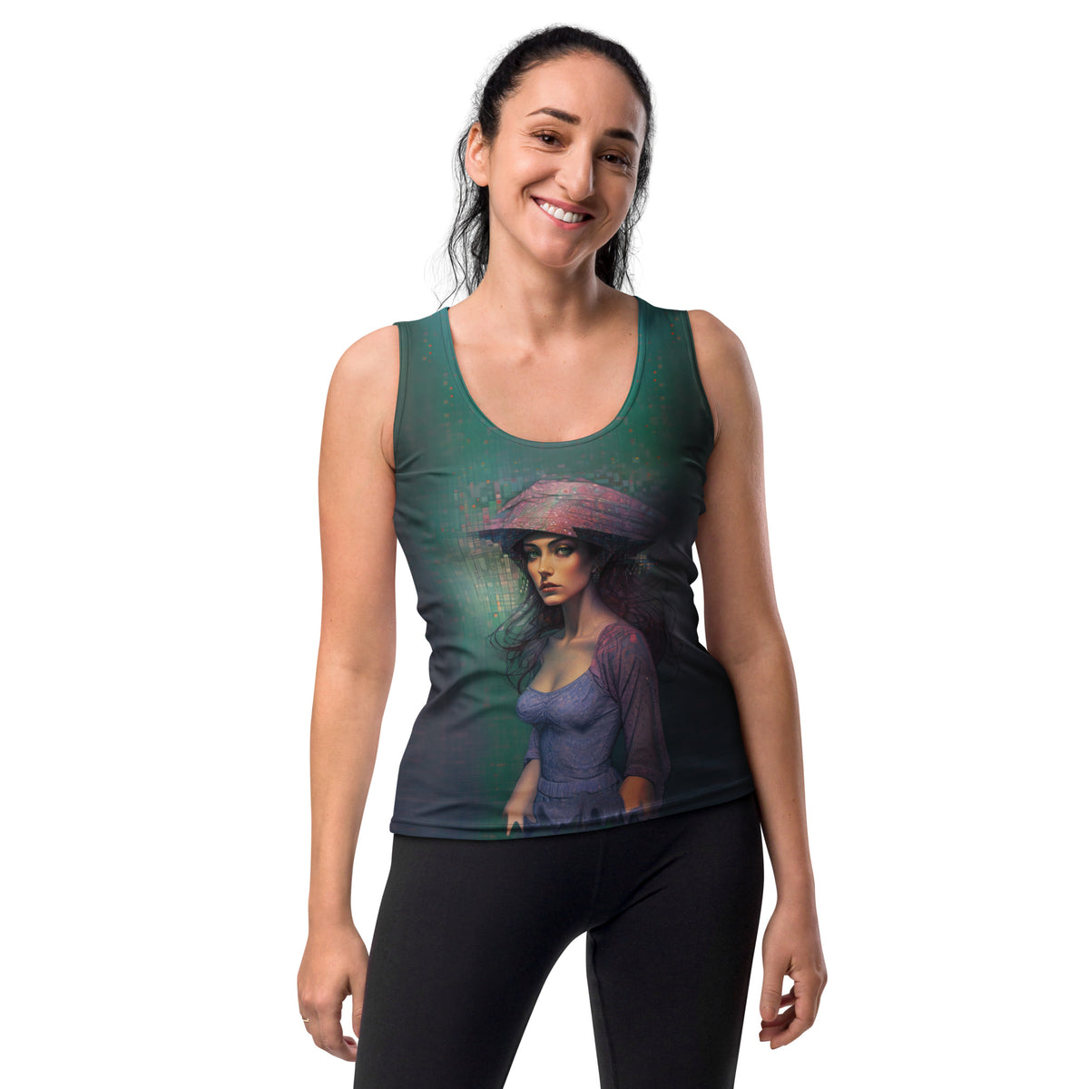 Retro Wave All-Over Print Women's Tank Top in a stylish outfit.