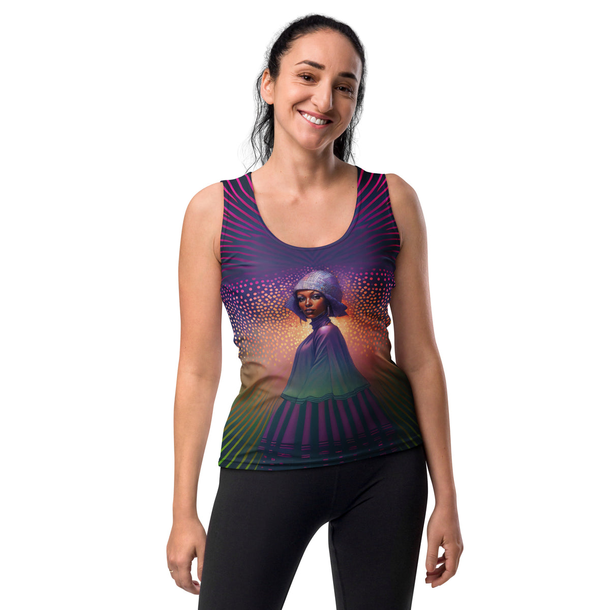 Artistic Abstract All-Over Print Women's Tank Top in a stylish outfit.