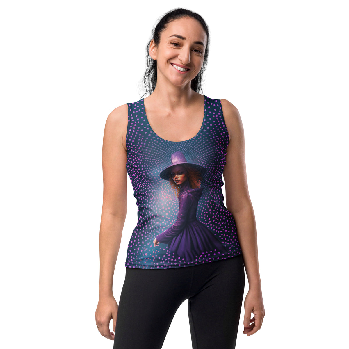 Floral Symphony All-Over Print Women's Tank Top in a stylish outfit.