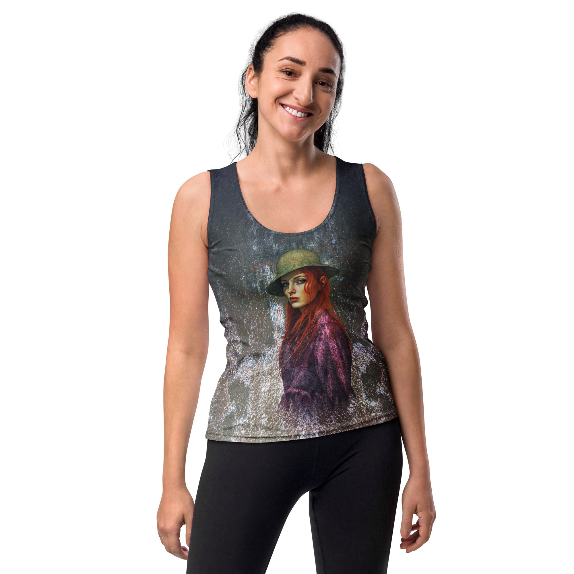 Bohemian Rhapsody All-Over Print Women's Tank Top in a stylish outfit.