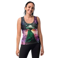 Cosmic Dream All-Over Print Women's Tank Top in a stylish outfit.