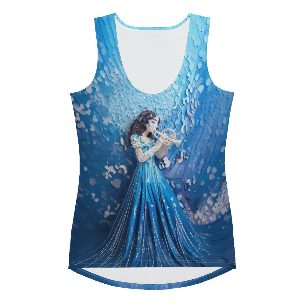 Women's Tank Top with Floral Papercraft Bloom Design.