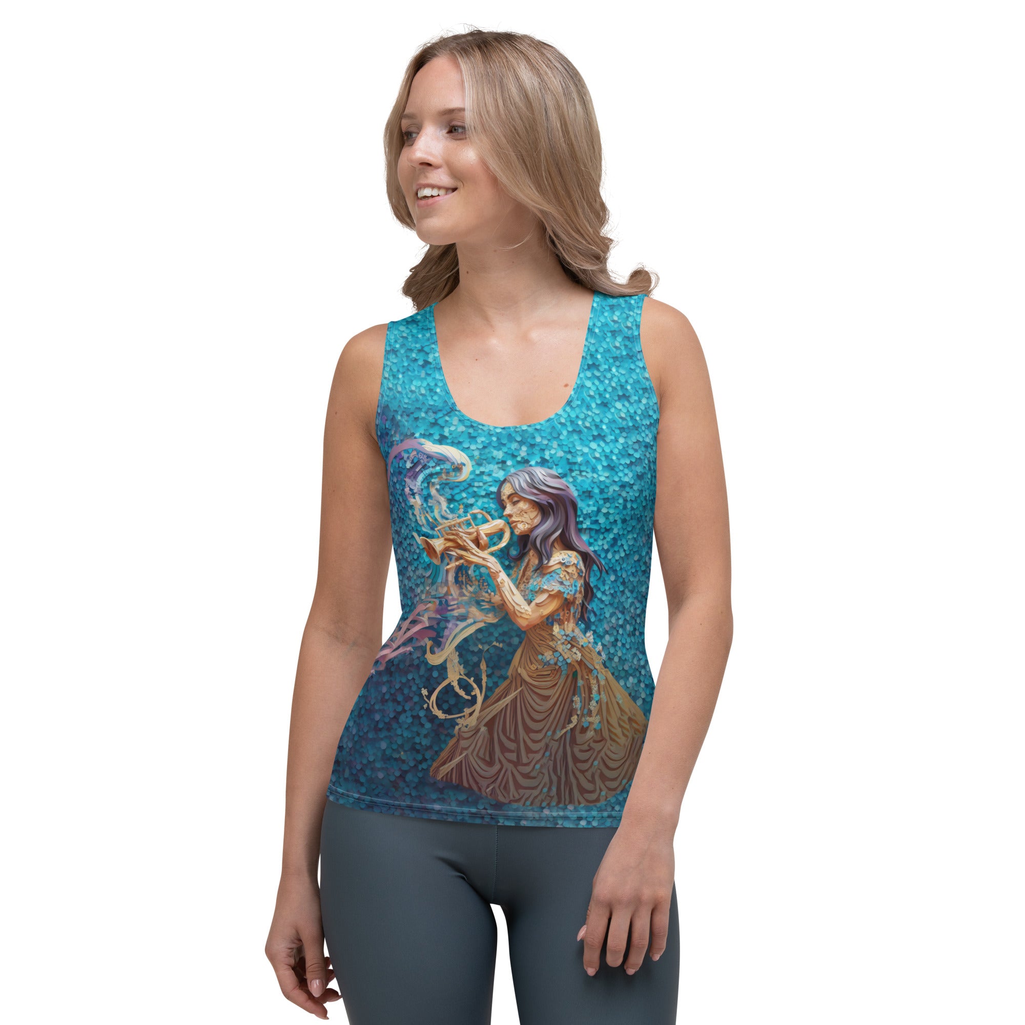 Abstract Kirigram Visions Design on Women's Tank Top.