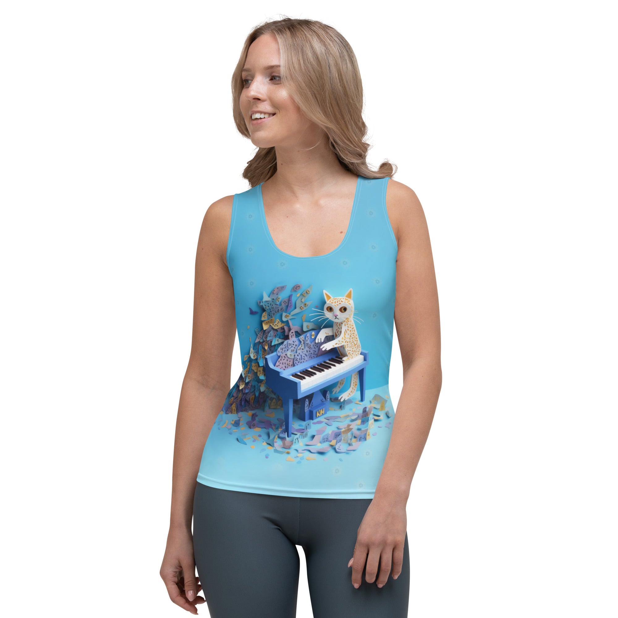 Elegant Women's Tank Featuring Papercut Moon Art.