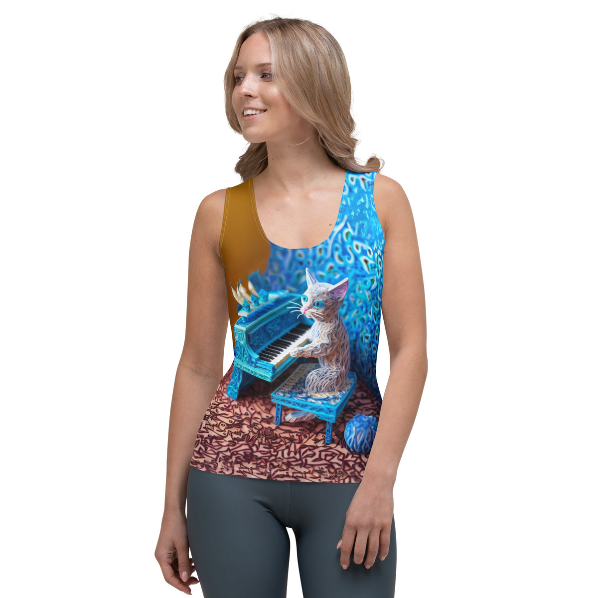 Women's Tank Top with Lotus Bloom Papercraft Design.