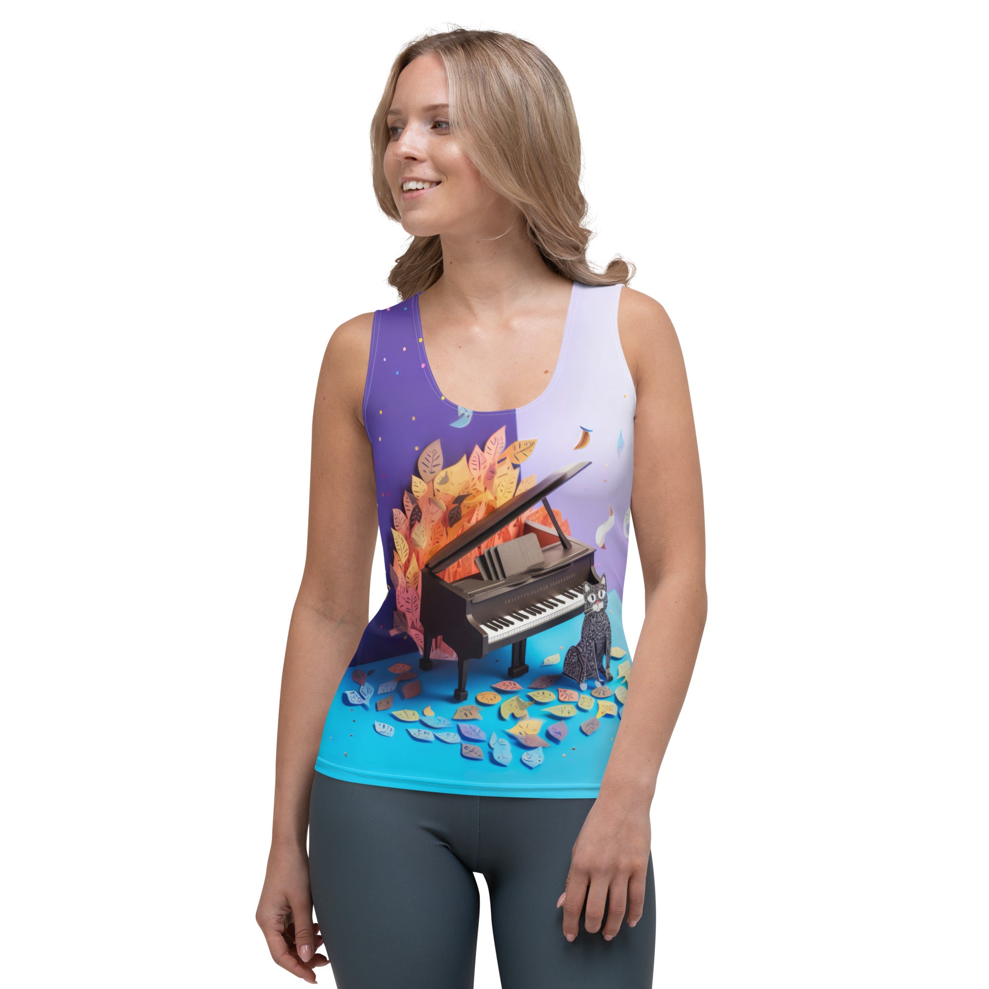 Women's Tank Top with Blossoming Cherry Papercut Design.