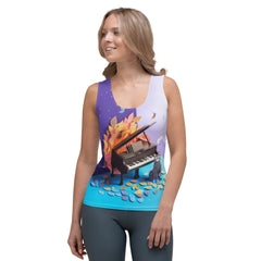 Women's Tank Top with Blossoming Cherry Papercut Design.