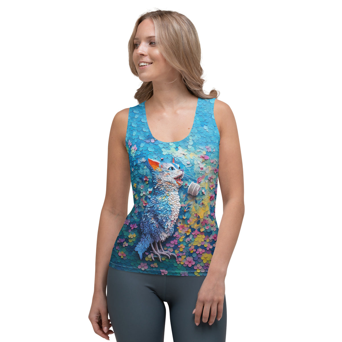 Women's Tank Top with Starry Night Papercraft Design.