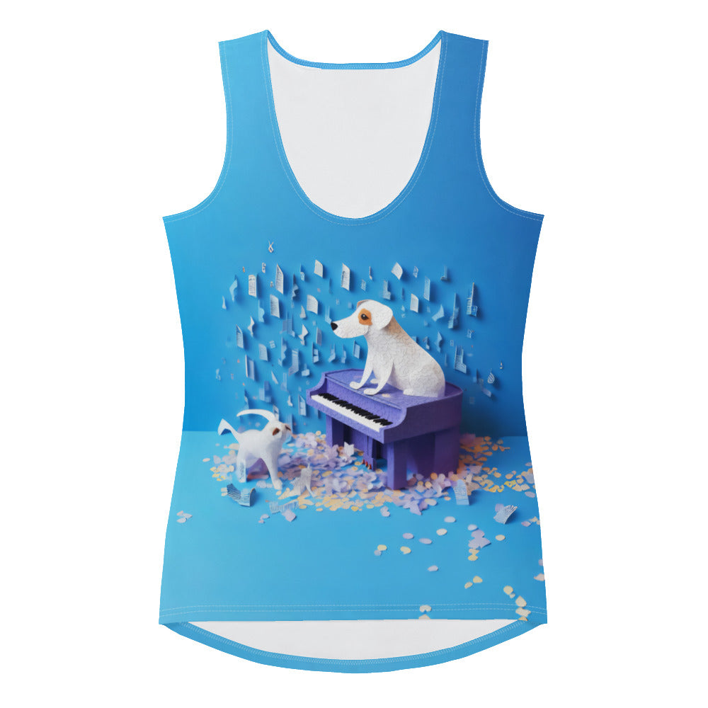 Women's Tank Top with Urban Skyline Papercut Design.