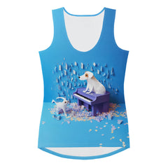 Women's Tank Top with Urban Skyline Papercut Design.