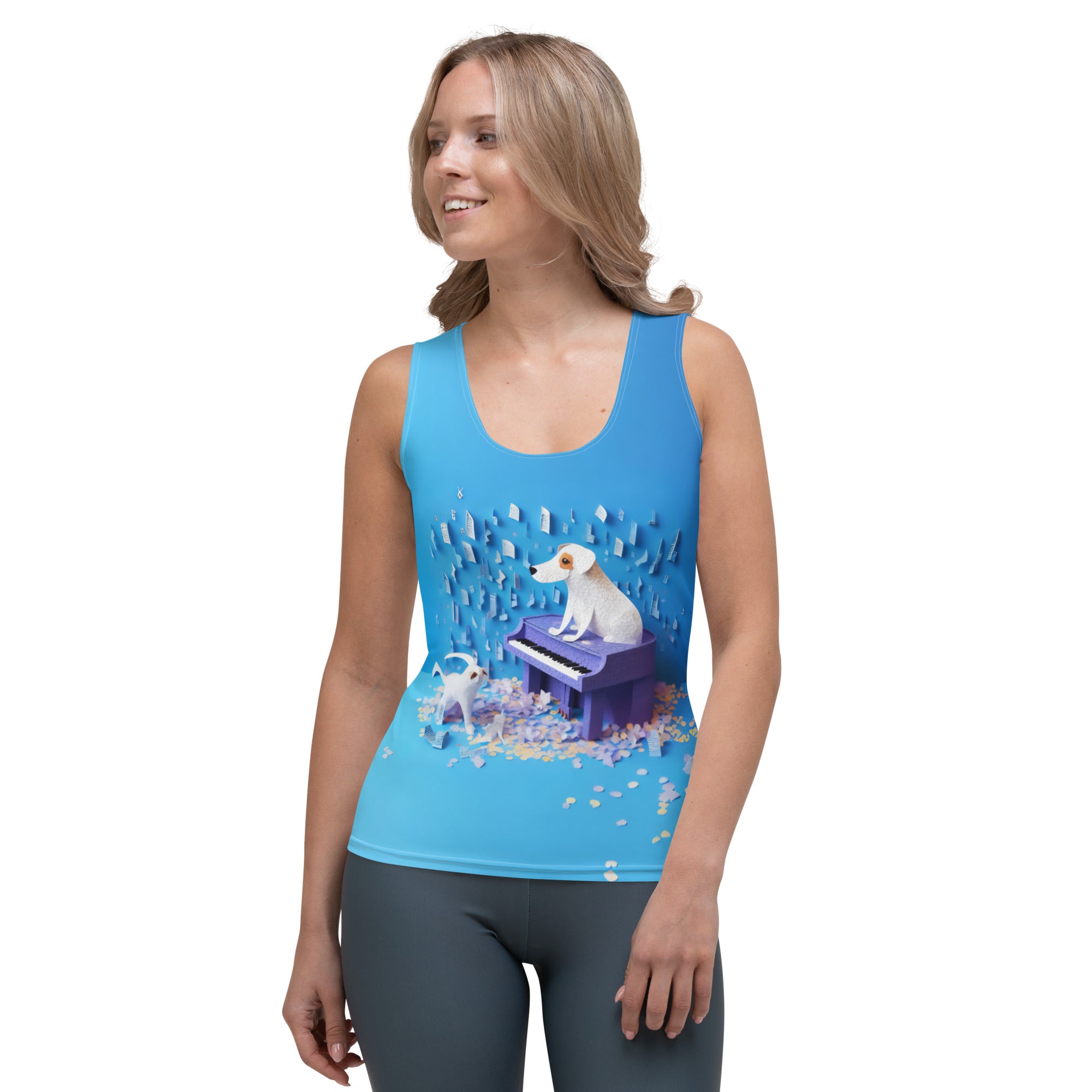 Urban Fashion Women's Tank Top with Skyline Art.