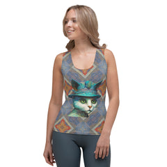 Woman modeling Purrfectly Chic tank top in an urban setting