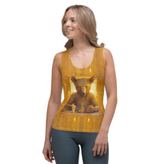 Women wearing cat-themed tank top