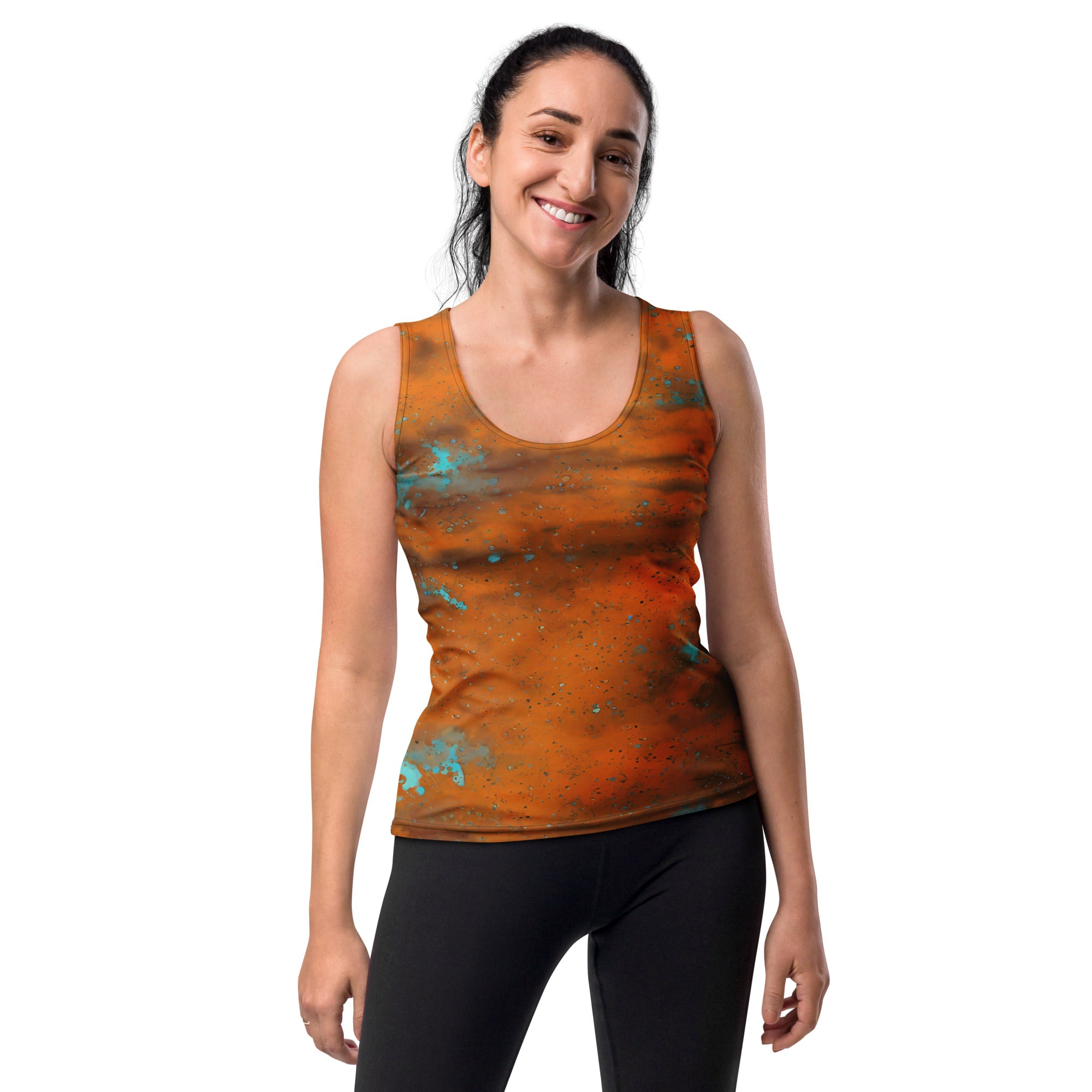 Artistic women's tank top featuring an ink blot design.