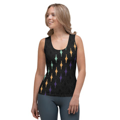 Woman wearing Tribal Fusion Tank Top at a beach