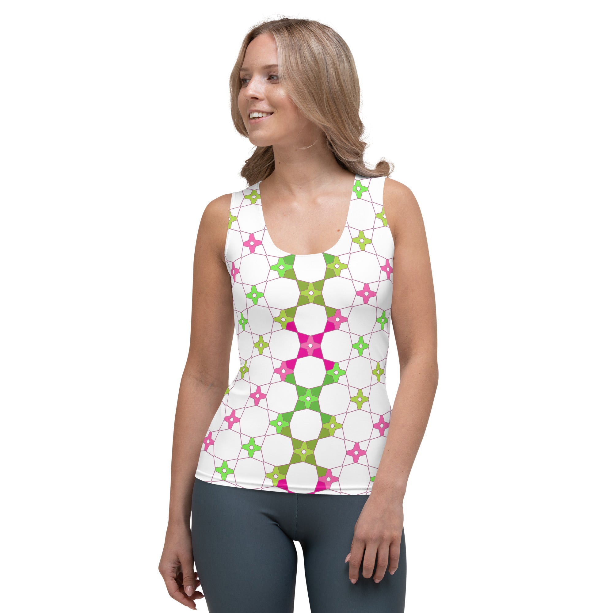 Zigzag pattern detail on women's tank top.