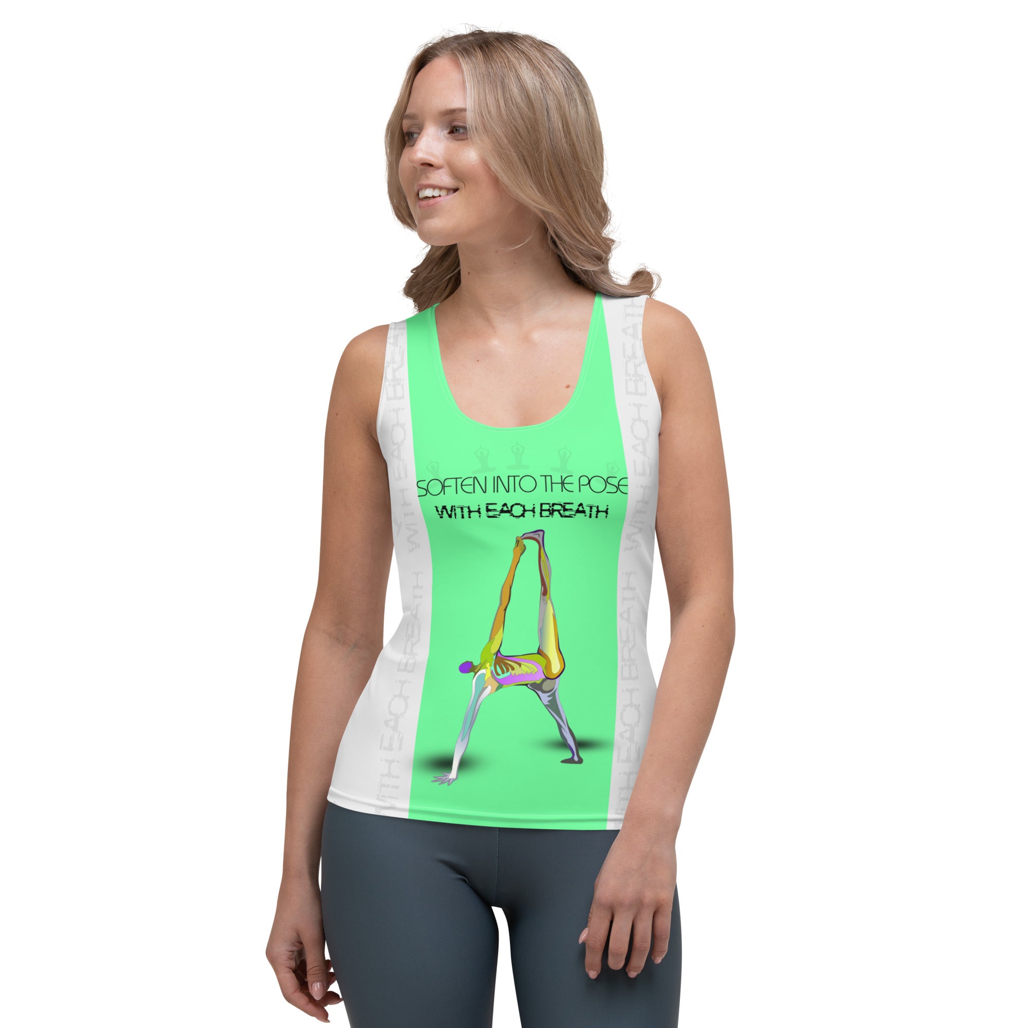 Lotus Pose Women's Tank Top in serene outdoor setting.