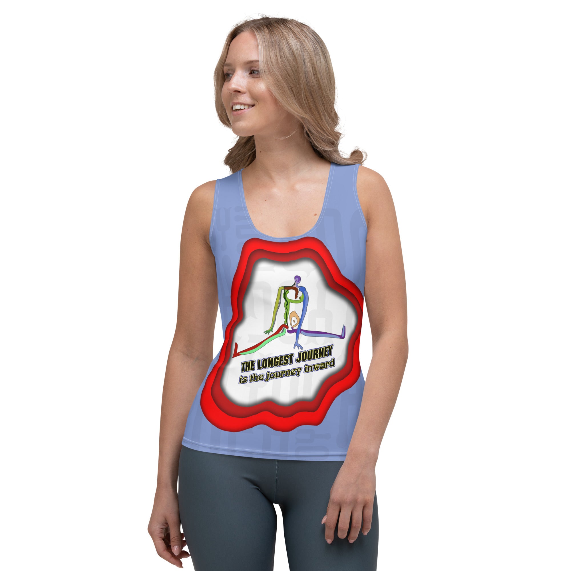 Front view of Spiritual Stretch Women's Tank Top in yoga pose.
