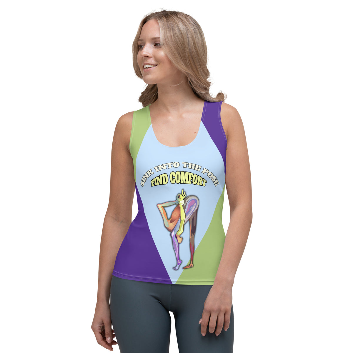 Woman wearing Harmony Hues tank top at the beach.