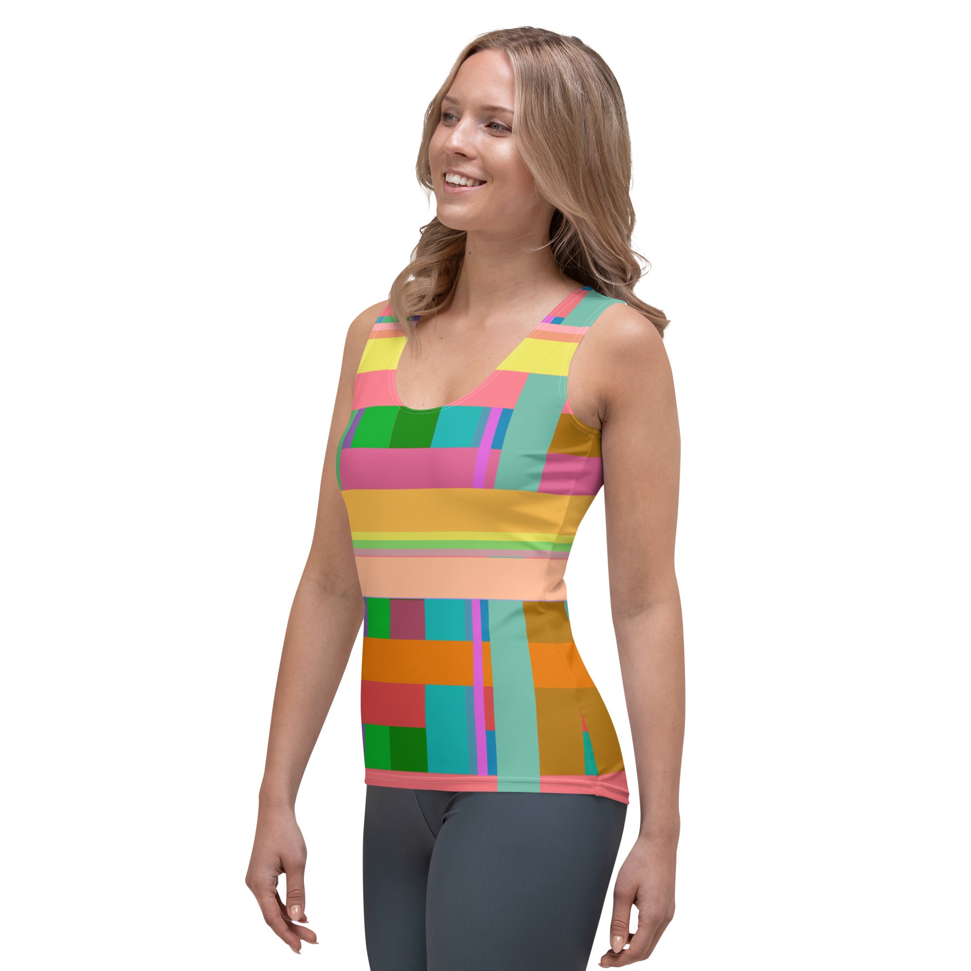 Elevate your wardrobe with the artistic and bold Prism Fusion Women's Tank, where fashion meets a burst of prism-inspired hues.