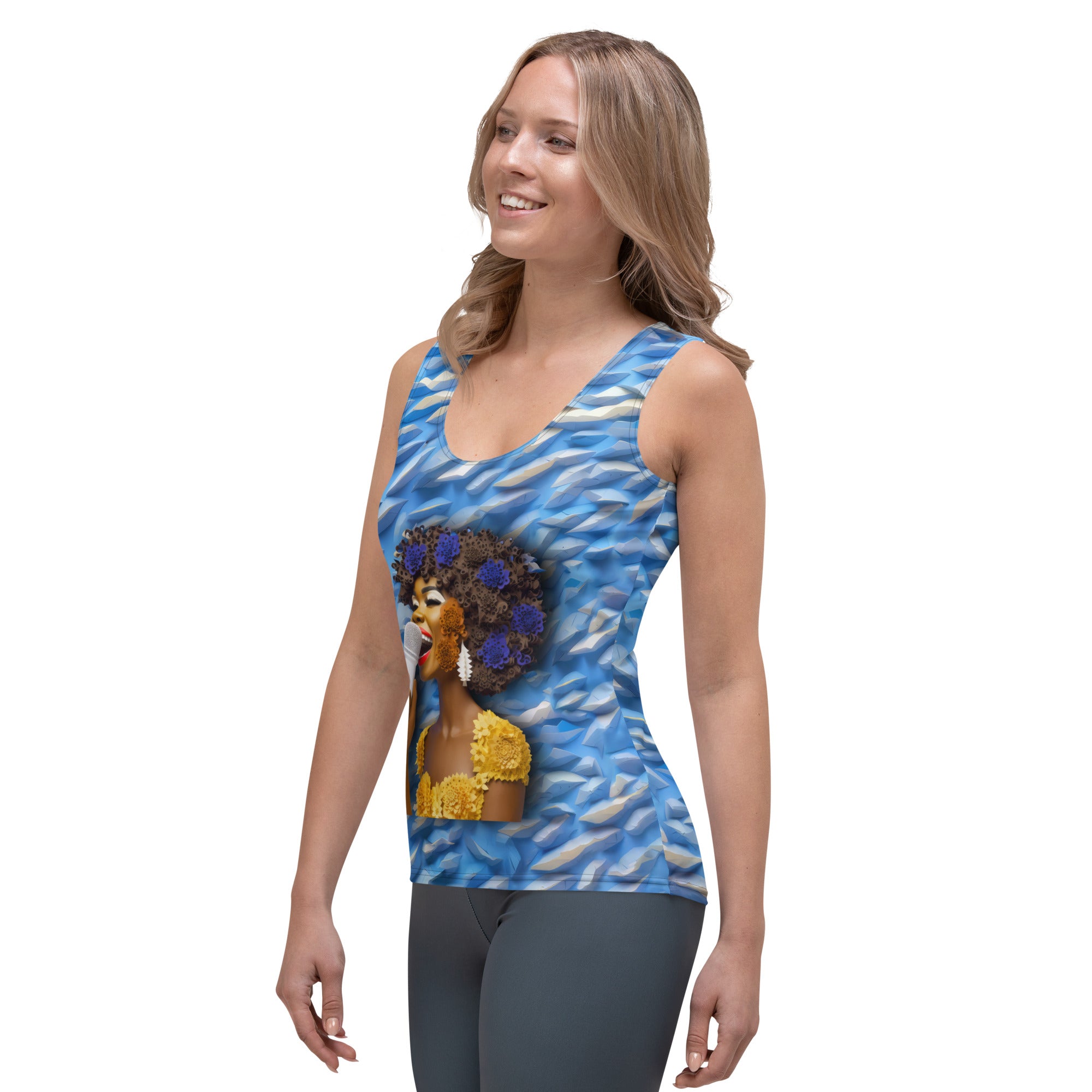 Lifestyle image of a woman enjoying summer in her Reggae Vibes Women's Tank Top.