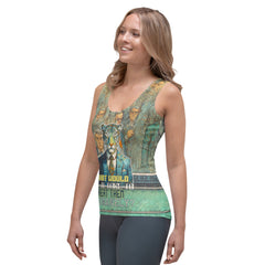 Woman wearing Mystical Unicorn Meadow Tank Top showcasing the fit and design