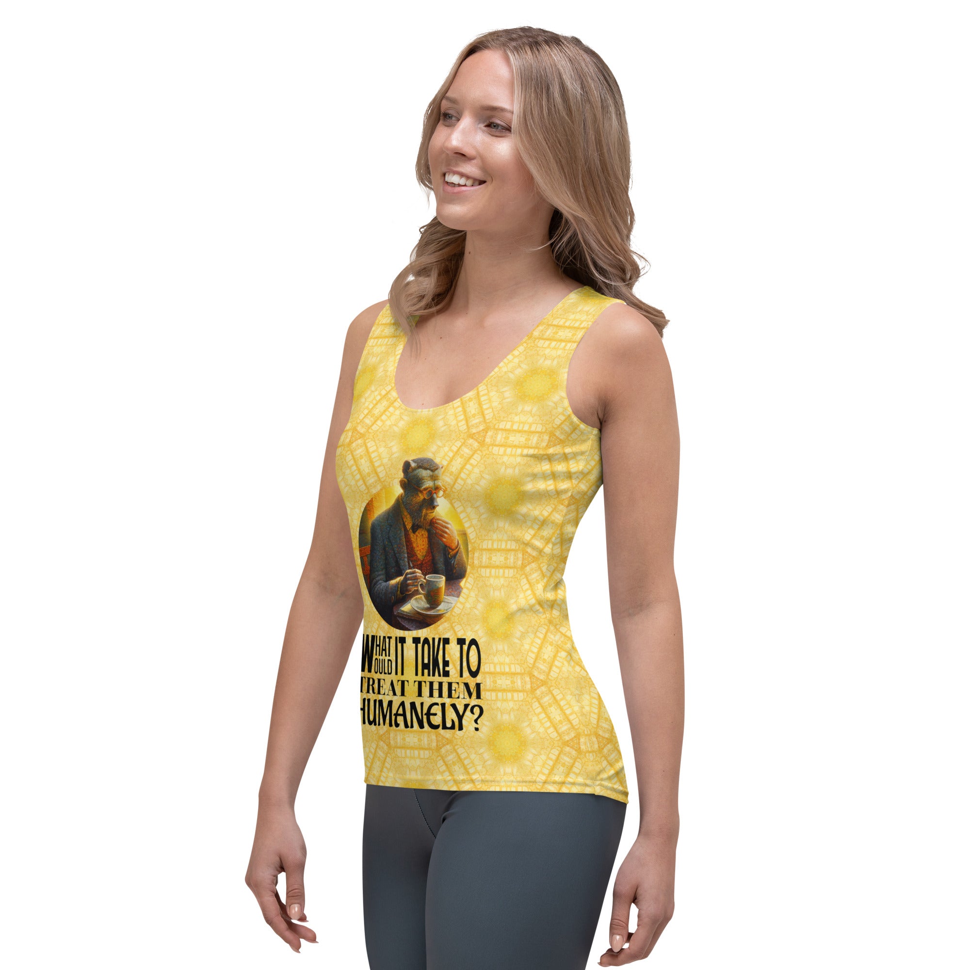 Stylish celestial cat graphic tank top for women.