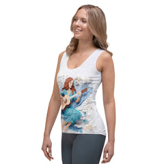 Women's Tank Top in yoga pose showcasing Serene Lotus print