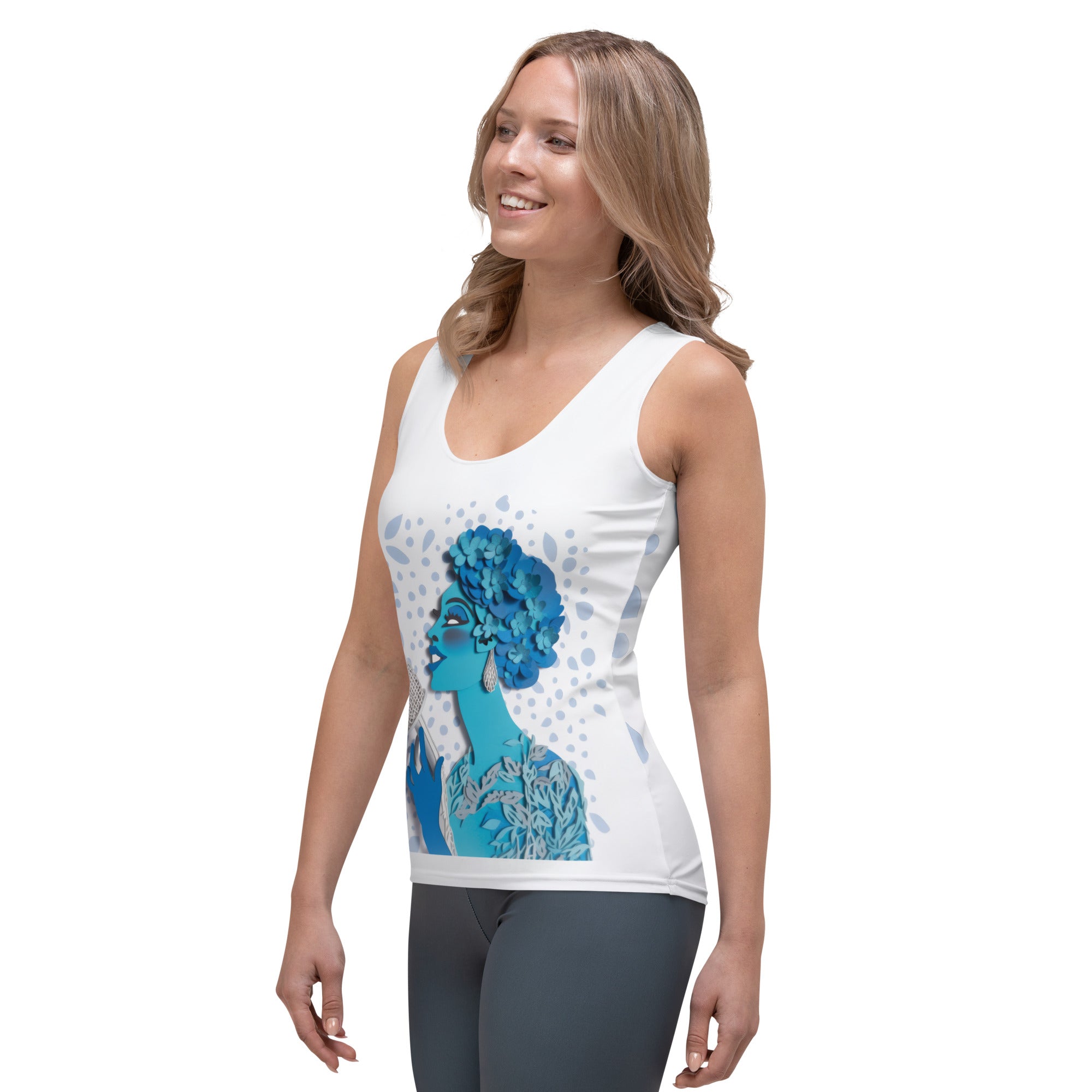 Stylish women's tank top featuring celestial paper stars motif.