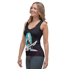 Colorful Warhol art print on women's fashion tank top.