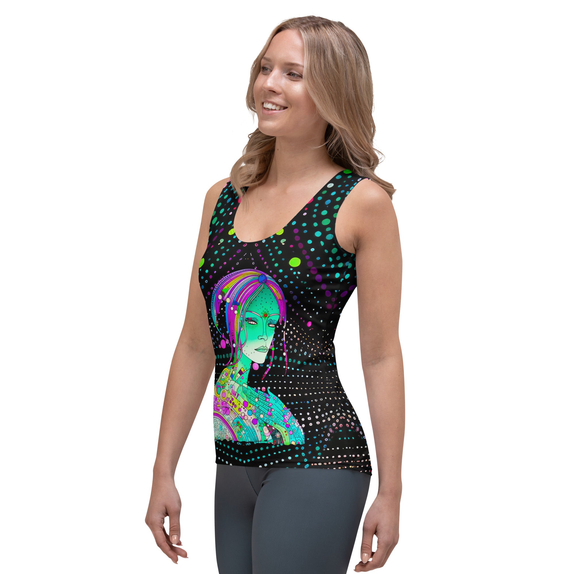 Retro Comic Burst Women's Tank Top laid flat, showcasing design and colors.