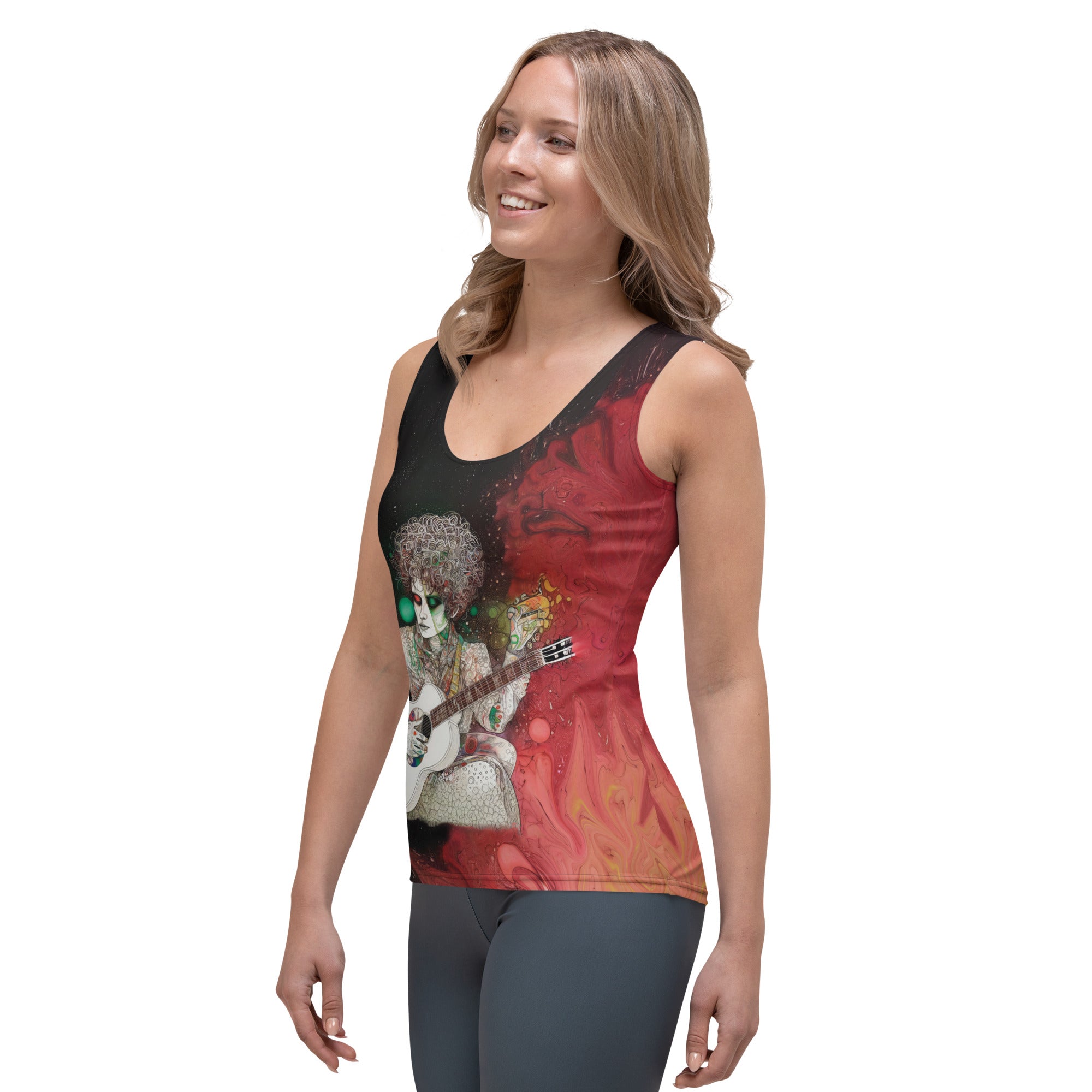 Front view of the Garden Serenade Women's Tank Top on a mannequin in a store display