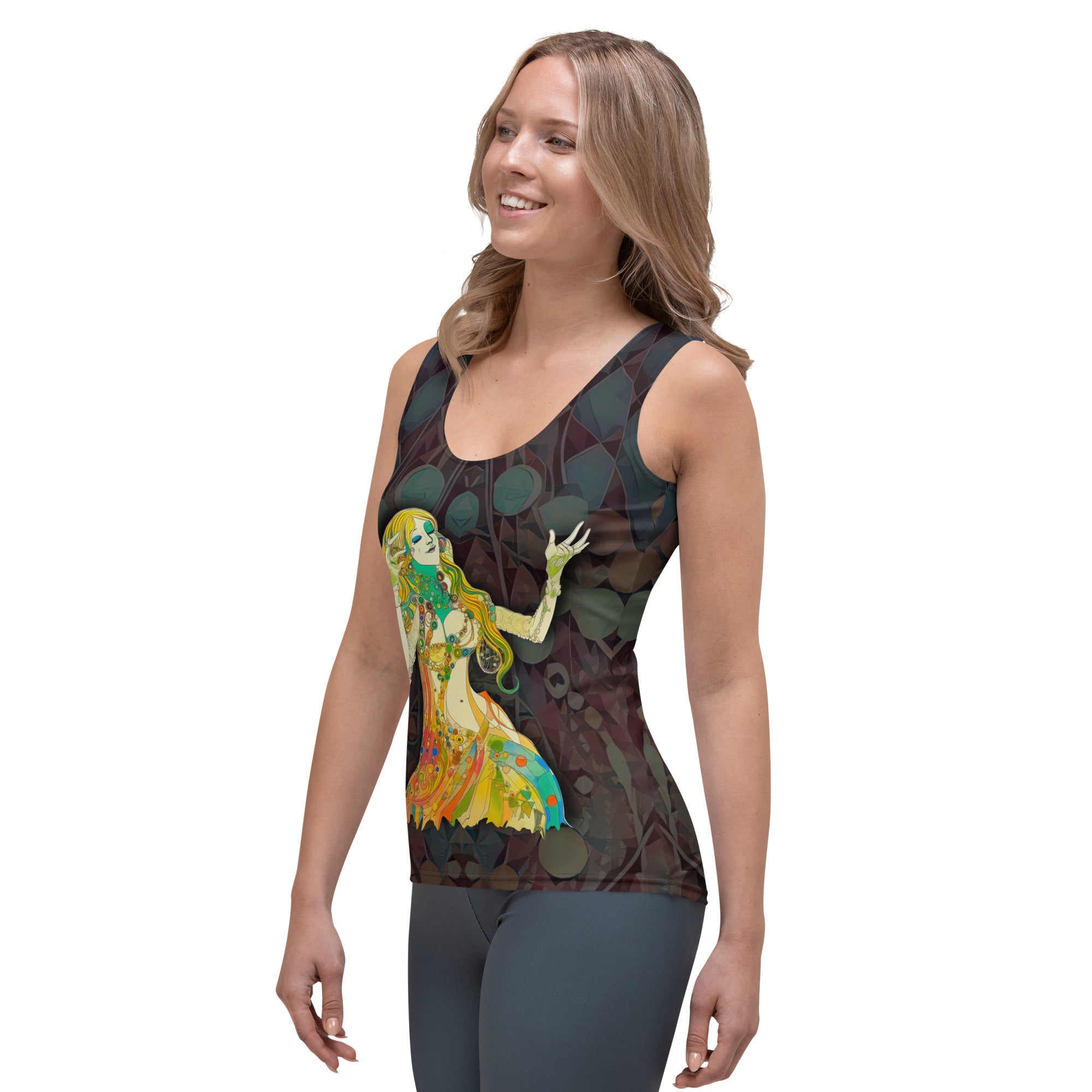 Wildflowers Whimsy Women's Tank Top Floral Print Close-Up.