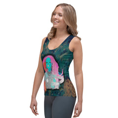 Model wearing Blossom Breeze Women's Tank Top outdoors.