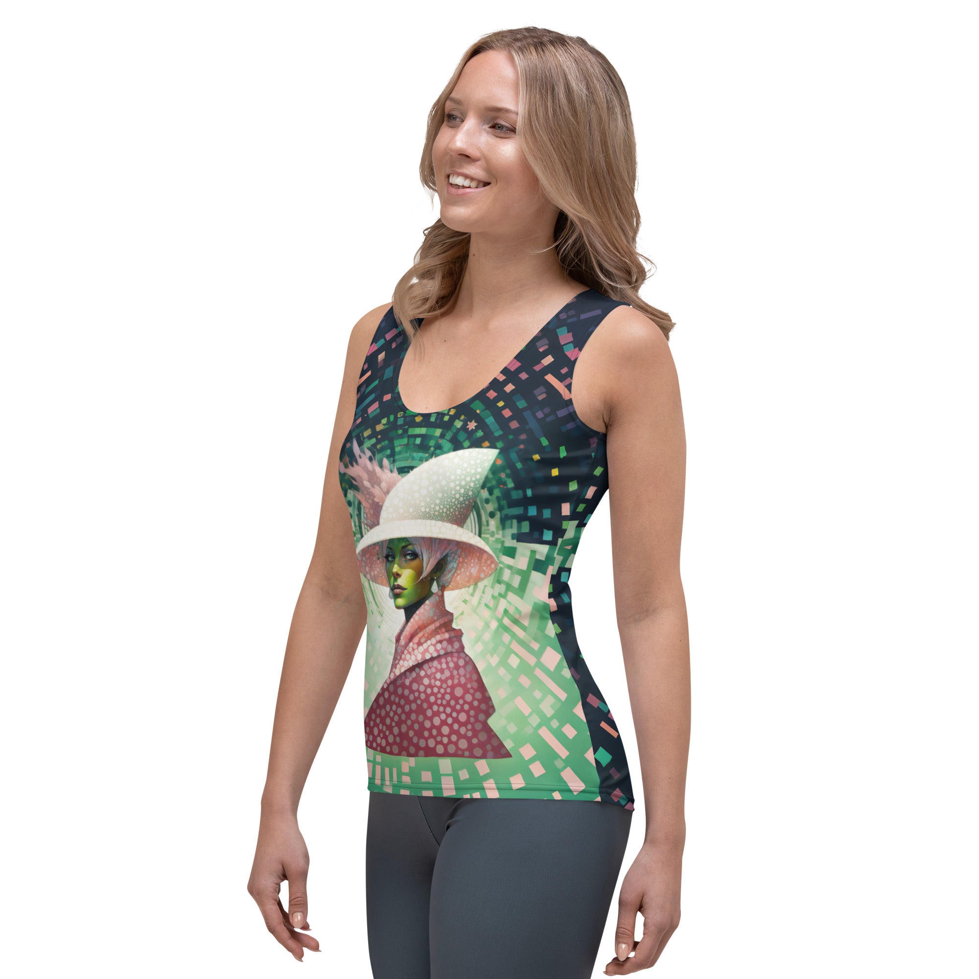 Celestial Charm Women's Tank Top - Ethereal Design Close-Up