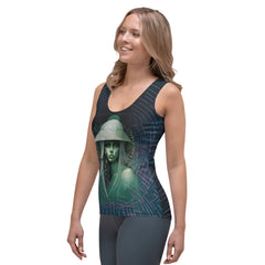 Geometric Grace All-Over Print Tank Top paired with leggings.