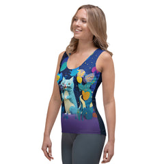 Elegant Women's Tank Top with Koi Papercraft Art.