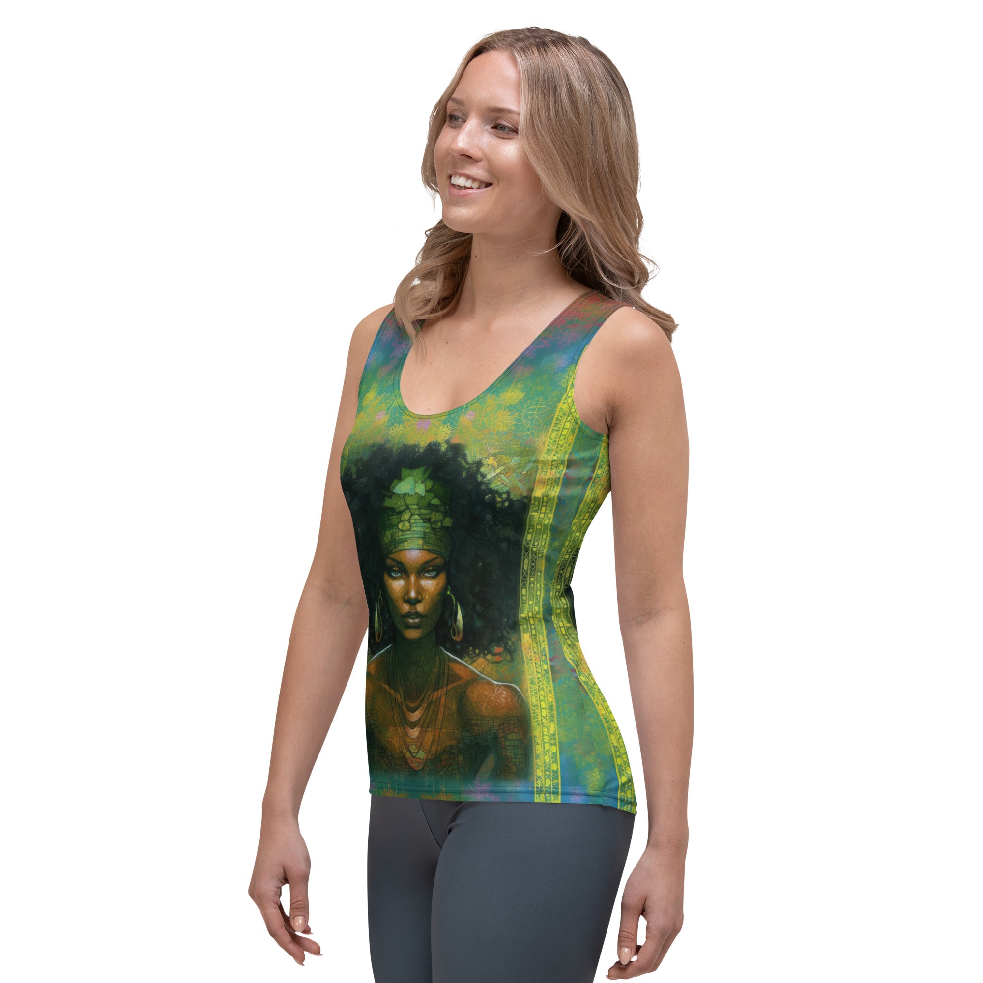 Fashionable women's tank top with galaxy print.