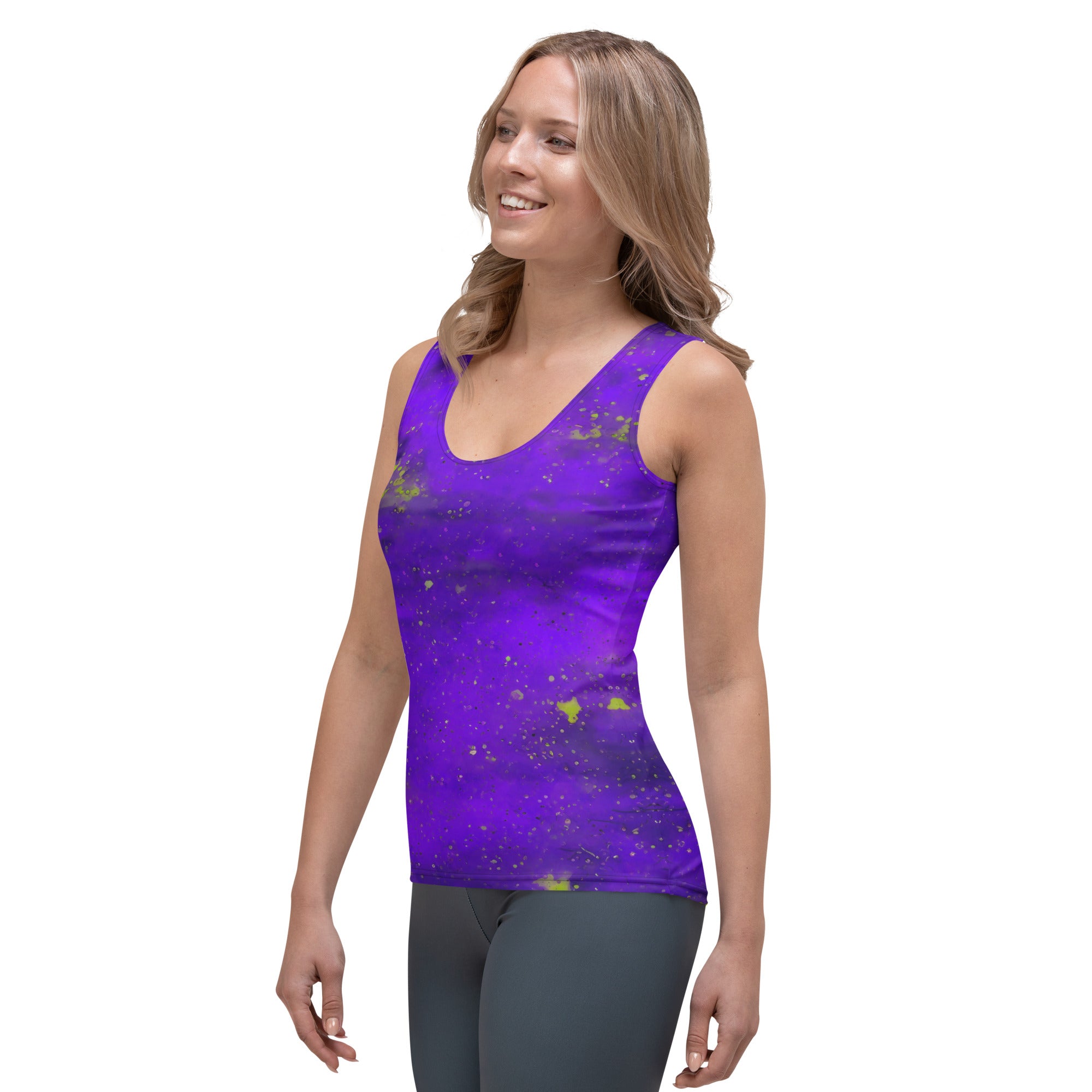 Artistic abstract coffee stains on stylish tank top.