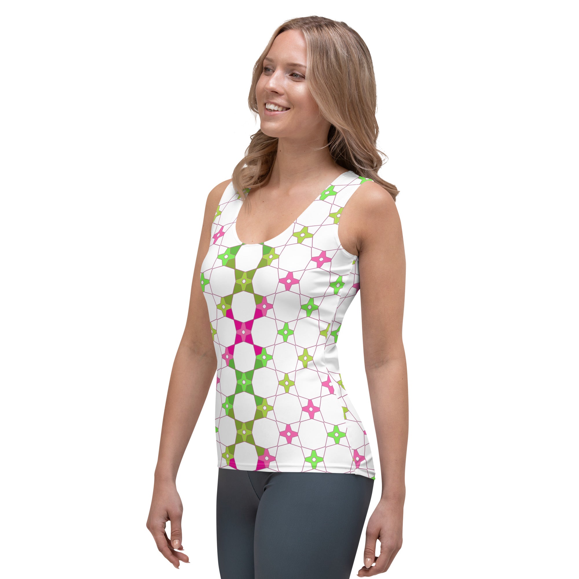 Stylish Zigzag Zeal tank top on display.