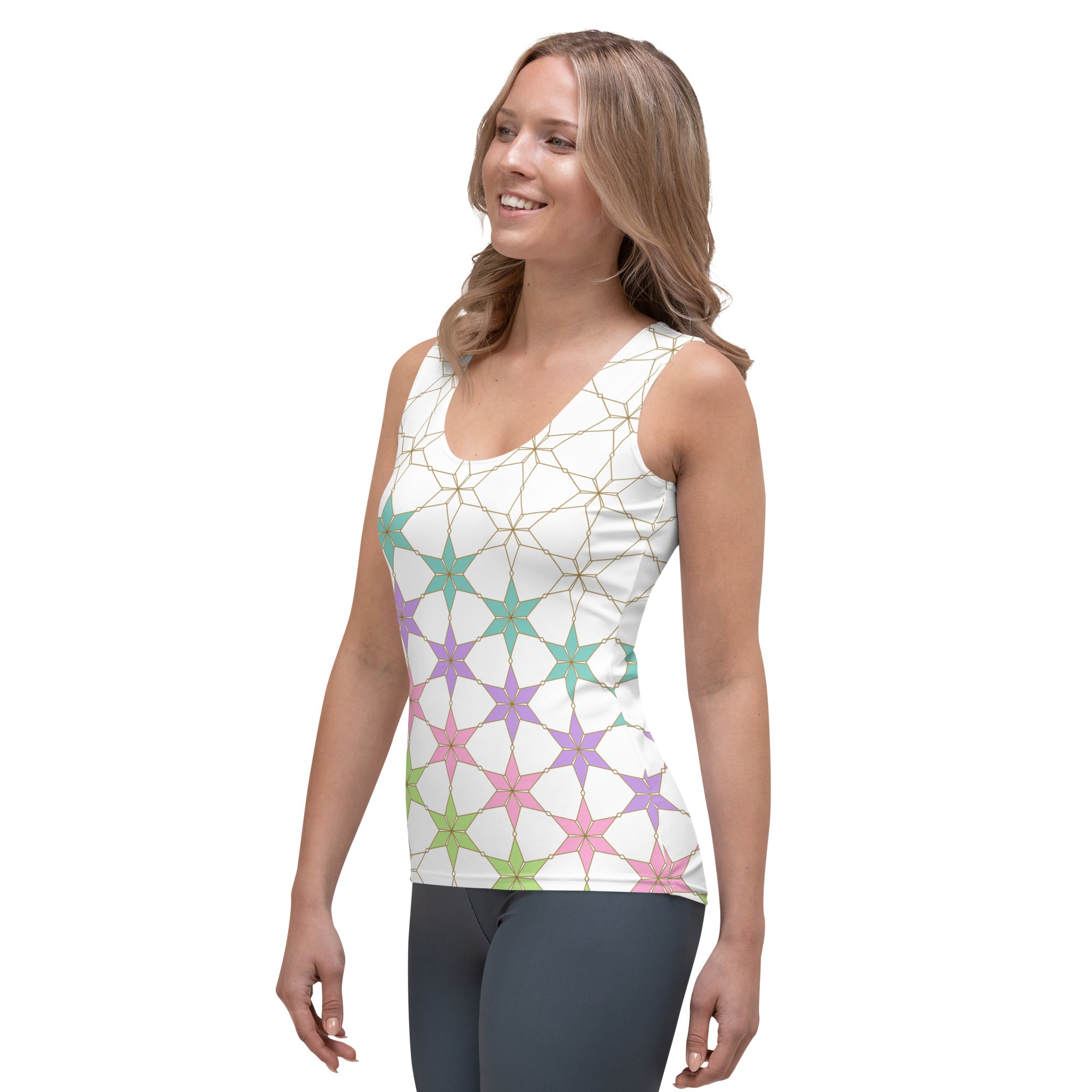 Casual and stylish geometric garden tank top for women.