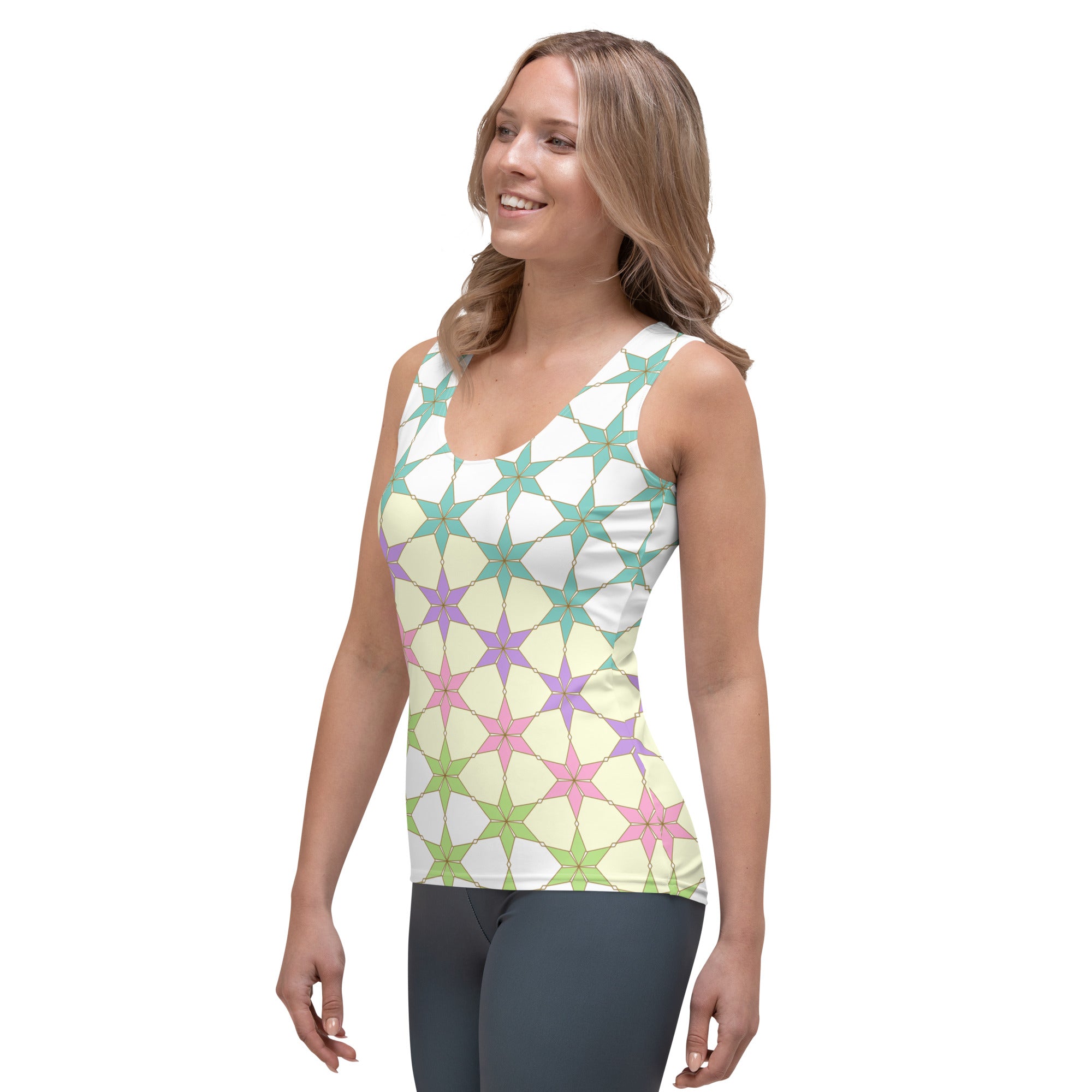 Woman wearing Geometric Garden Tank Top