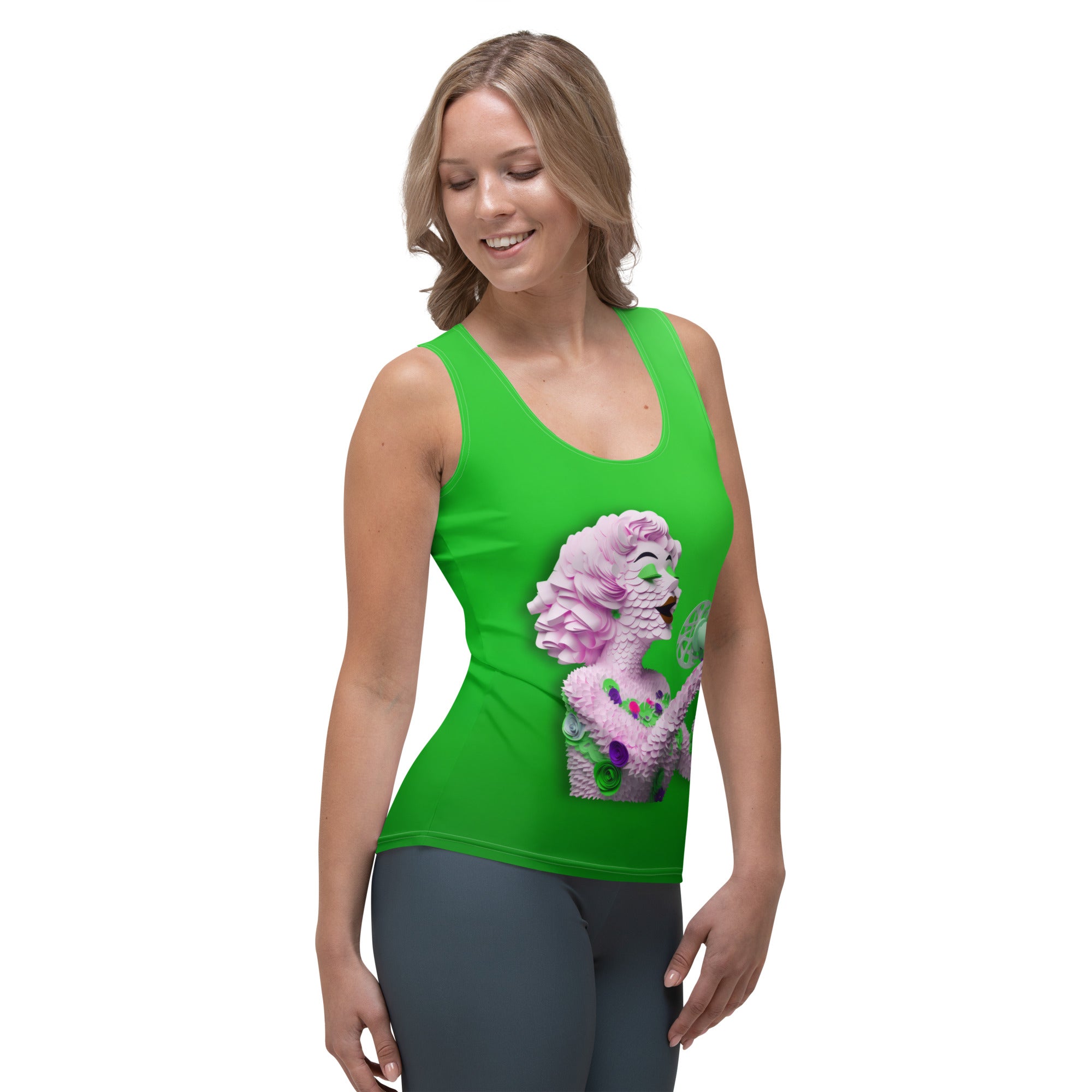 Model wearing Pop Fusion Women's Tank Top showcasing fit and design.