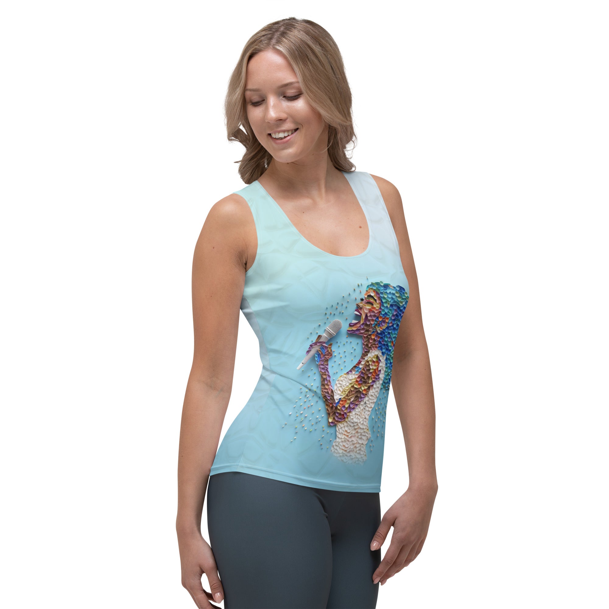 Origami Harmony tank top laid flat highlighting the fabric quality